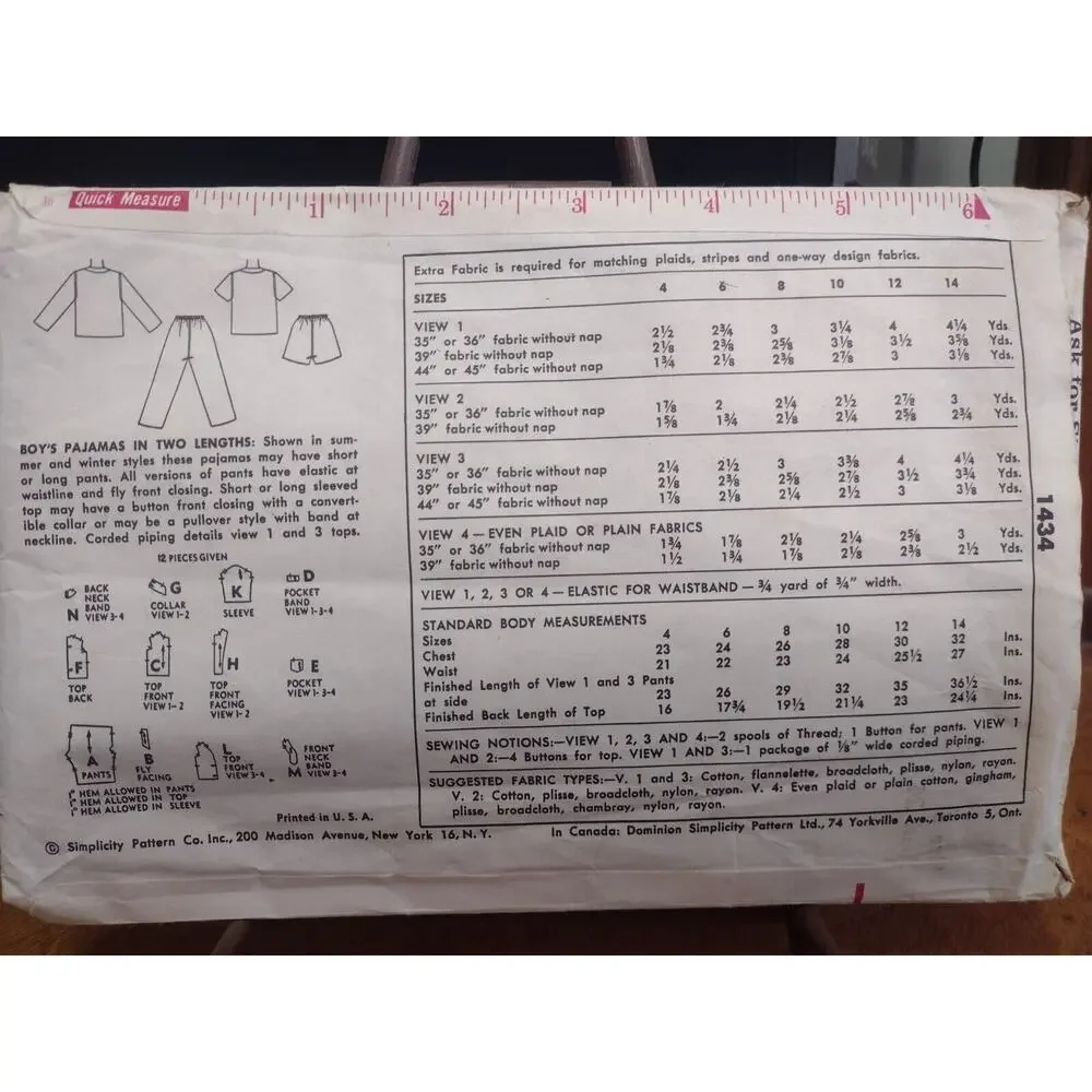 Vintage Simplicity Pattern 1434 Boy's Pajamas in Two Lengths Size‎ 6 (1960s)